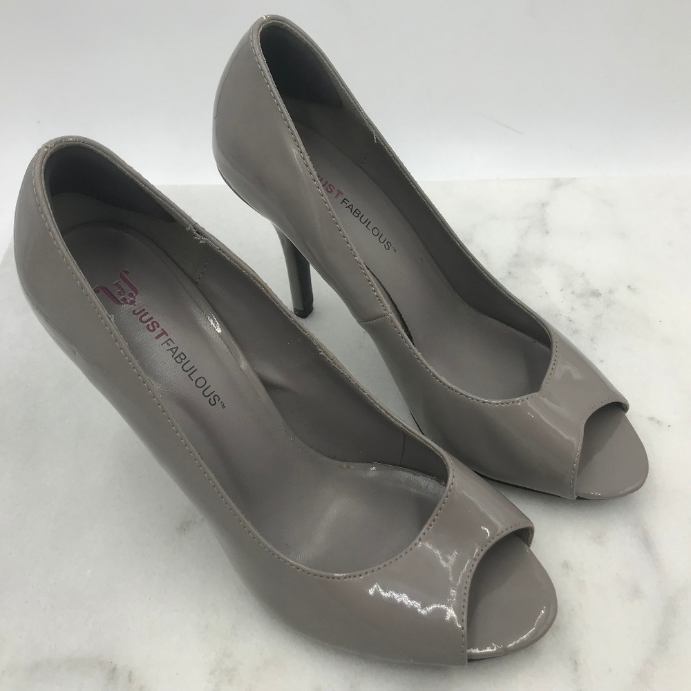 JUST FABULOUS Gray Peeptoe 4" Heels Sze 7.5 - Picture 1 of 5